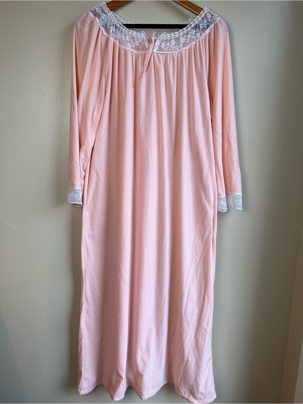 Pink Lace Trim Maci Nightgown Long Sleeve Coquette Cottagecore Romantic